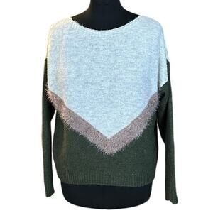 Paz Torras Gray, Pink and Green Geometric Print Crew Neck Sweater Size 44 (XL)